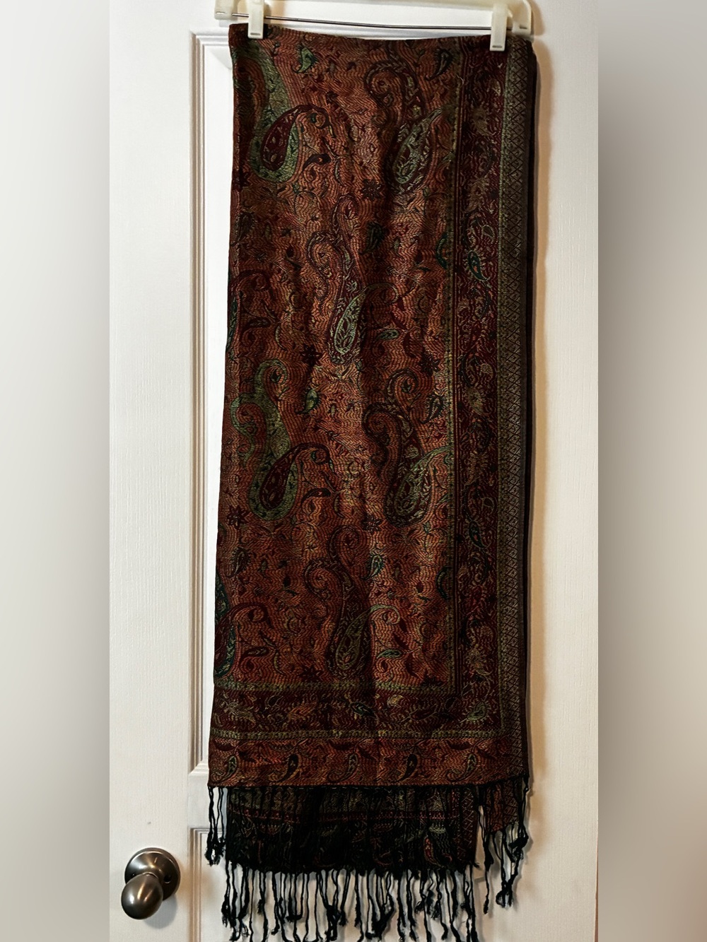Very Moda Paisley Fringe Wrap in Brown and Green